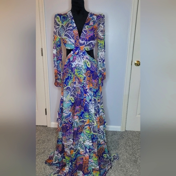 ROSEVELVET Elegant Multicolor Maxi Dress. Size M. NWT - Picture 1 of 7
